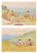 Elsie Gledstanes (1891-1982) British. A Sketching Class on a Clifftop, Watercolour, Unframed, 10