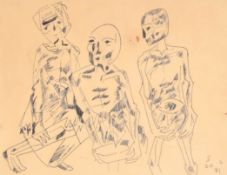 Somnath Hore (1921-2006) Indian. Three Figures, Ink, Signed with initial S and dated 20 2 81,