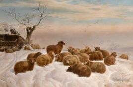 Charles Jones (1836-1892) British. 'Winter Pastures', Oil on canvas, Signed with monogram and
