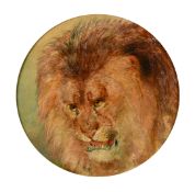William Huggins (1820-1884) British. Head of a Lion, Oil on board, Signed, Painted circular, 9