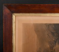 19th Century English School. A Darkwood Frame with a gilt slip, and inset print and glass, rebate