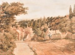 William Havell (1782-1857) British. A Village Street, Watercolour, Inscribed on a label verso,