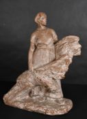 Joseph Witterwulghe (1883-1967) Belgian. Woman Carrying Corn, Terracotta, Incised signature, 20.