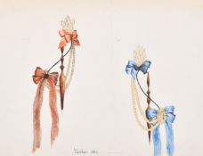Auguste Felix (fl.1860s) French. A Collection of Nine Hat and Headdress Designs, Watercolour,