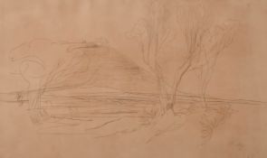 Edward Lear (1812-1888) British. 'Norba', from the Pontine Marshes near Ninfa, Ink, Numbered 31