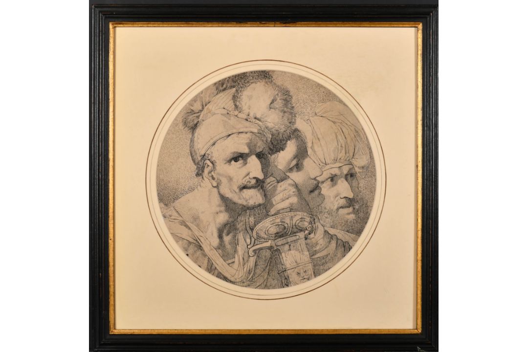 Circle of John Hamilton Mortimer (1740-1779) British. "Banditti", Ink, Circular, 11" x 11" (27.9 x - Image 5 of 6