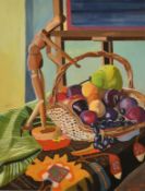 Paul Manousso (1930-2022) Greek. 'Lay Figure and Fruit', Watercolour and gouache, Signed and dated