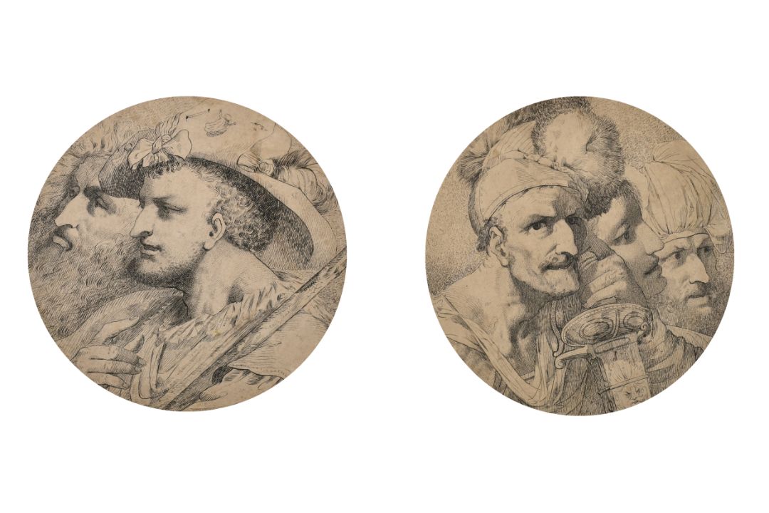 Circle of John Hamilton Mortimer (1740-1779) British. "Banditti", Ink, Circular, 11" x 11" (27.9 x - Image 1 of 6