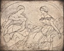 Edmond Aman-Jean (1860-1936) French. 'Deux Femmes', Etching, Inscribed on a label verso, mounted