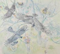 Elizabeth Cramp (1929-2010) British. 'Rooks', Watercolour, Signed, and inscribed on labels verso,
