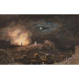 Circle of John Martin (1789-1854) British. "Destruction of Sodom and Gomorrah", Watercolour,