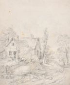 George Frost (1754-1821) British. 'Cottage by a Lane', Pencil, Inscribed in pencil verso, mounted