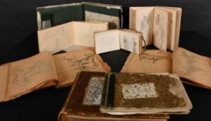A Collection of Artists' sketchbooks including JW Allan, Margaret Keene, and two by William Russell,