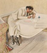 Robert Sargent Austin (1895-1973) British. Writing a Letter, Watercolour, Signed and dated 1938,