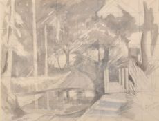 John Northcote Nash (1893-1977) British. 'River Ford', Watercolour and pencil, Signed and inscribed,