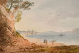 William Payne (1760-1830) British. An Estuary Scene with figures in the foreground, Watercolour,
