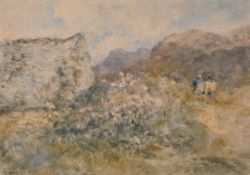 David Cox (1783-1859) British. 'Welsh Mountain Cottage', Watercolour, Signed, and inscribed verso,