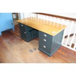 Steel Grey/ Light Oak Double Pedestal Shaker Desk (Location: Blackheath. Please Refer to Important I