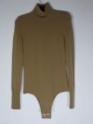 Ralph & Russo 20F 13 T235 Polo Neck Bodysuit, Camel, Size L, (RRP £650), Turtle neck long sleeved bo