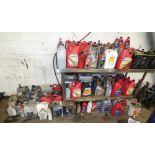 Stainless Steel Bench & Contents of Assorted Engine Oils (Most Quarter/Half Full) (Location: Penryn.
