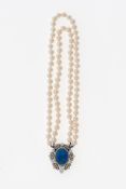 Vitzthum Perlencollier mit Diamant-Opal-Behang