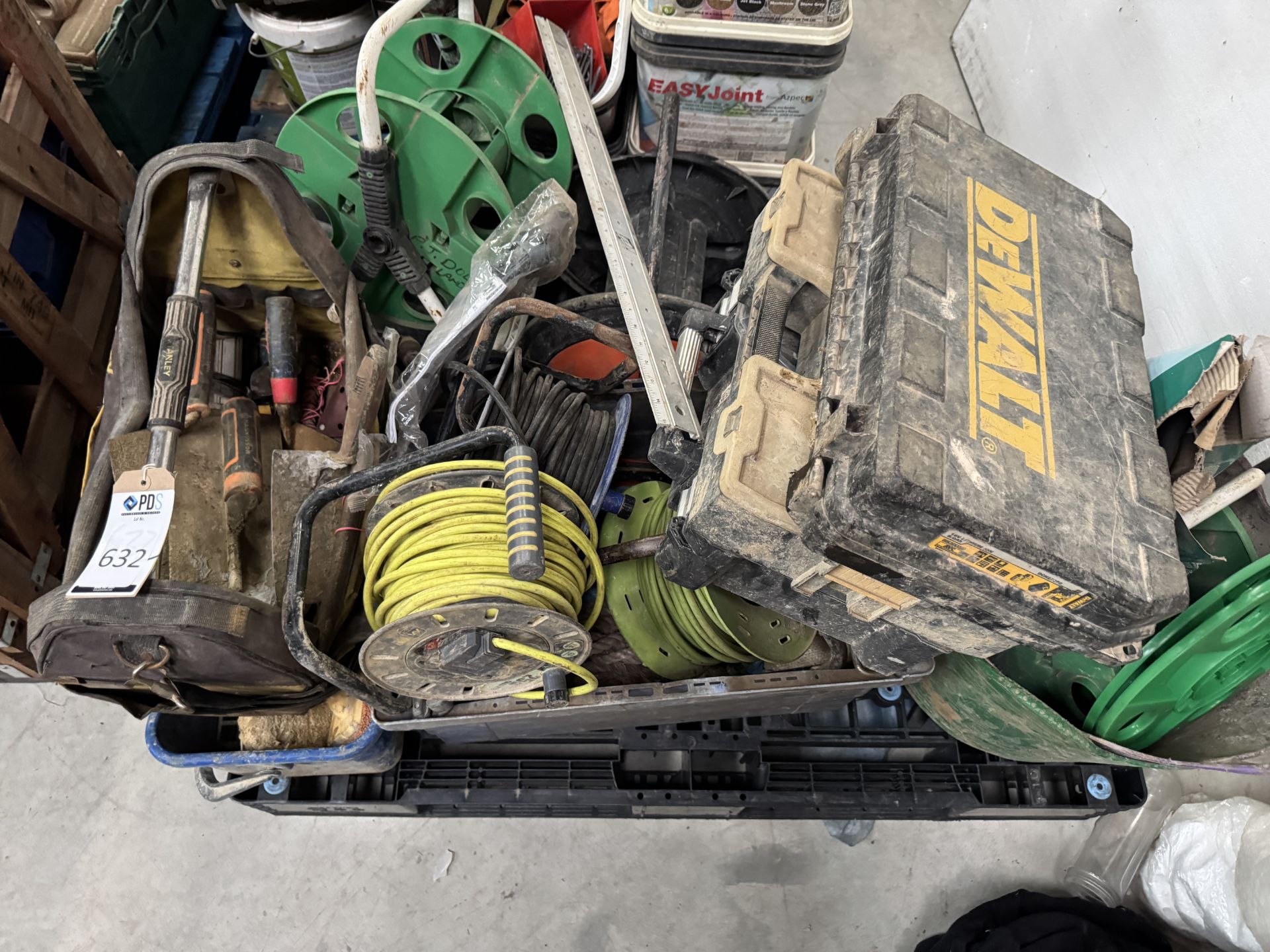 Contents of Pallet Comprising Hose, Extension Leads, Tools Boxes & Brickwork Tools (Location: