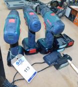 3 Bosch PSB1800 LI-2 Cordless Drills with 6 Batteries and 1 Charger (Location: Stockport (SK4).