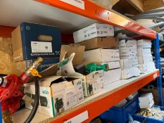 Contents of shelf comprising Grundfos Pump Heads, Madas Filter, TPA Model ACR7 Propane Changeover