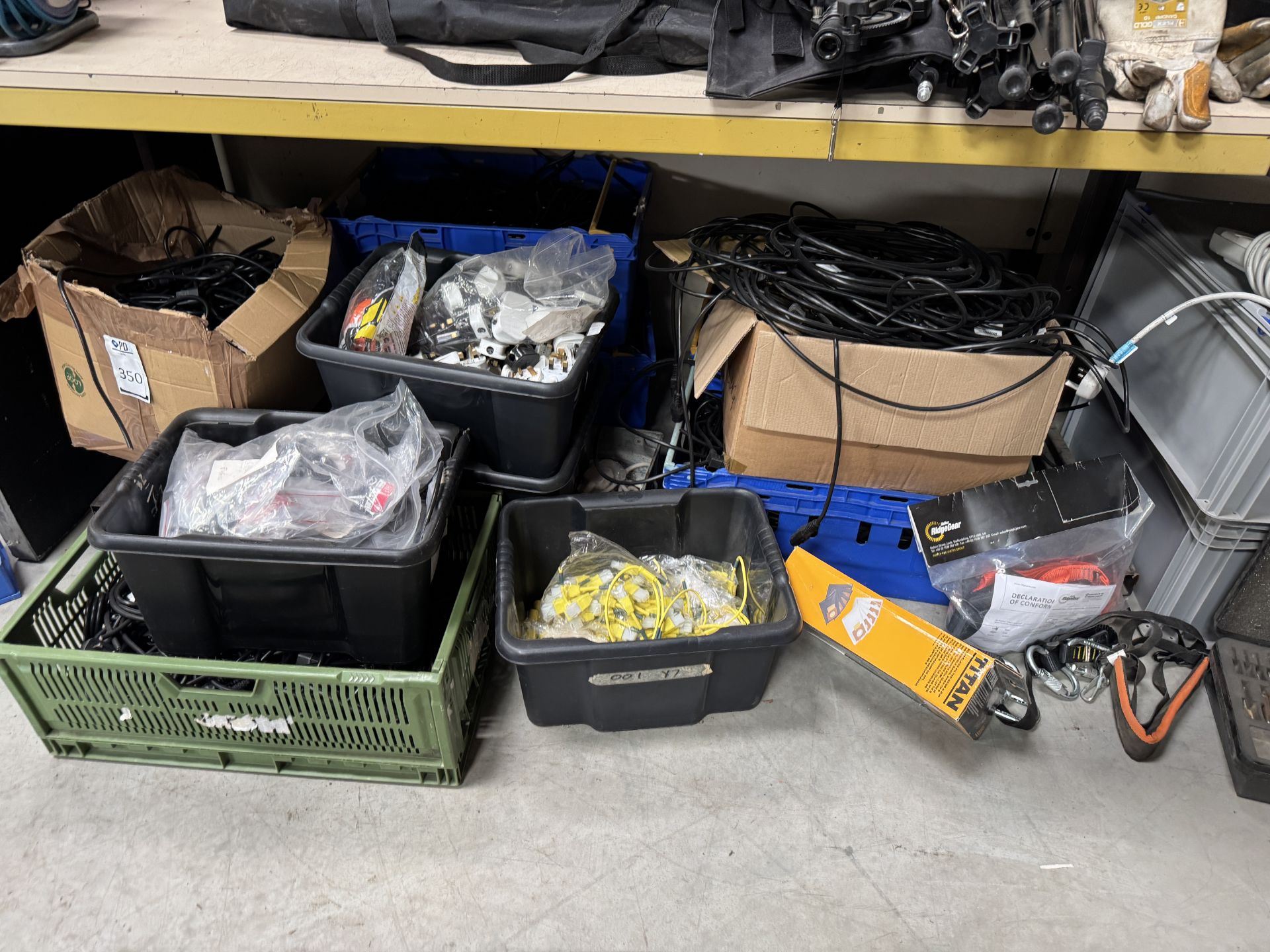 Quantity of 3-Pin Plugs, Photography Equipment, Tile Cutter, Sundries etc (Location: Brentwood.