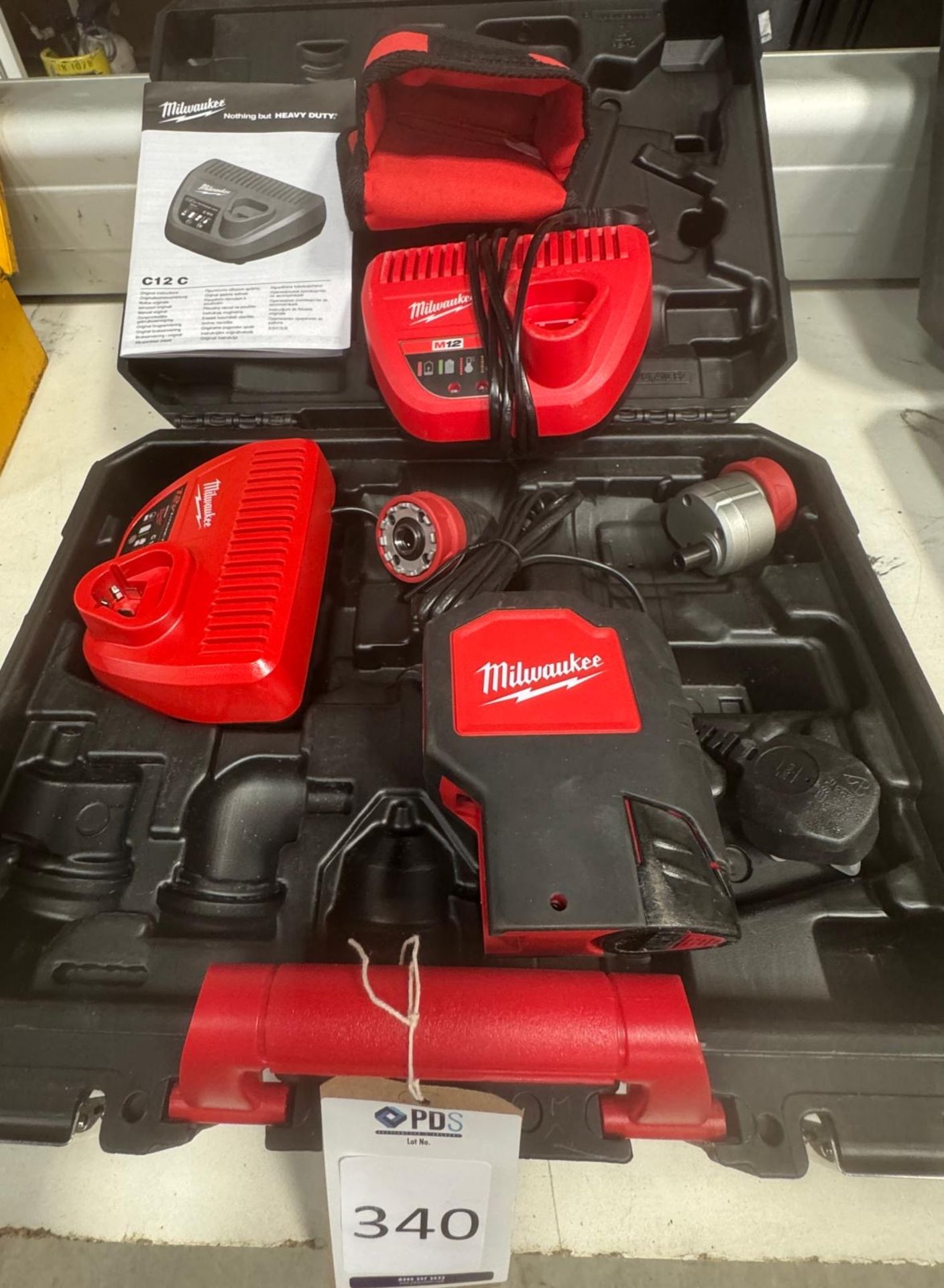 2 Milwaukee Lithium-Ion Chargers, Battery & Carry Case (Location: Brentwood. Please Refer to