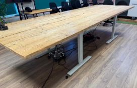 Pine Plank Top Twin Stand Boardroom Table, 360 x 135cm (Location: Camberley, Surrey. Please Refer to