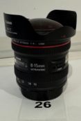 Canon Fisheye Zoom Lens EF 8-15 mm Lens, Serial Number 08370000075