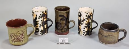 Collection of Celtic Studio pottery and other mugs. (5) (B.P. 21% + VAT)