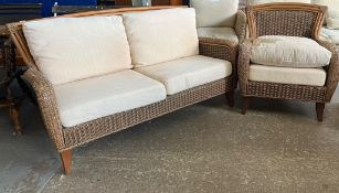 Modern five piece rattan conservatory suite comprising two seater sofa, pair of armchairs, coffee