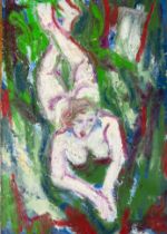 Royston Hopson (Welsh 1927-2003), 'The Swimmer', signed with initials. Oils on canvas. 58x38cm
