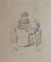 Paul Constant Soyer (French 1823-1903), young mothers with their children, a pair, signed.
