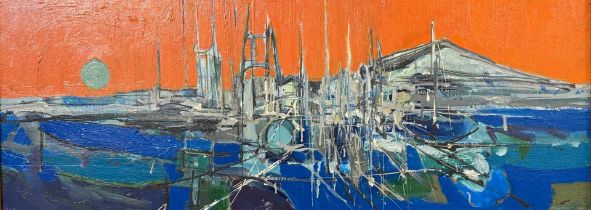 Percy Watts (British mid 20th century), 'Orange Landscape', signed and dated 1966. Oils on board.