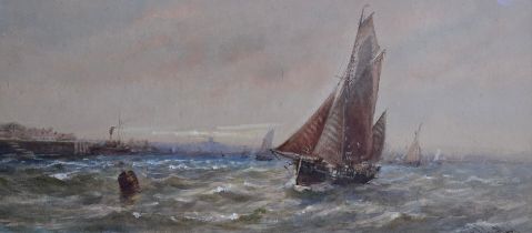 Robert Malcolm Lloyd (British 1859-1907), 'Rye, Sussex', the fishing fleet off a harbour mouth