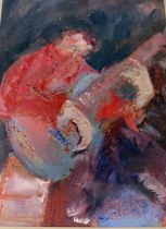 Alastair Elkes-Jones (Welsh 1942-2024), figure playing Spanish guitar, signed and dated '99.