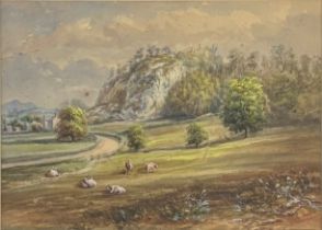 E Salter (British late 19th/early 20th century), Welsh castle study in a landscape, possibly