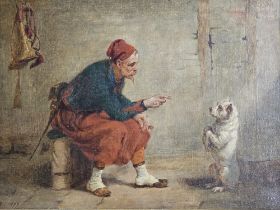 After Pils (French 19th century), study of a soldier in Balkan uniform teaching his dog to beg,