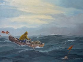 Derek Scott (Welsh born 1900), 'The Lobster Man', signed. Oils on canvas. 40x50cm approx. Framed. (