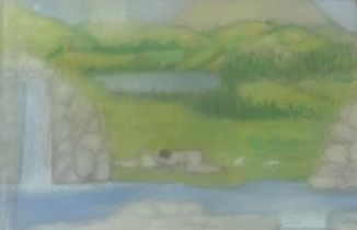 Irish School, indistinctly signed (?) Palmer (20th century), kneeling figure in a landscape with