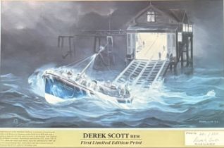 After Derek Scott BEM, 'Night Launch of the Mumbles Lifeboat', first limited edition coloured