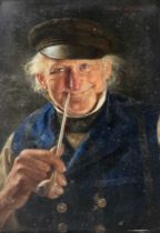 Gustav Kohler (German 1859-1922), a jovial gentleman with his clay pipe, signed. Oils on panel. 22.
