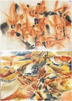 Royston Hopson (Welsh 20th century), two similar abstract studies in autumnal colours. One signed