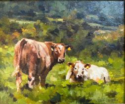 Mark O'Neill (Irish born 1963), 'August Idyll', cattle in a meadow, signed and dated 2002. Oils on