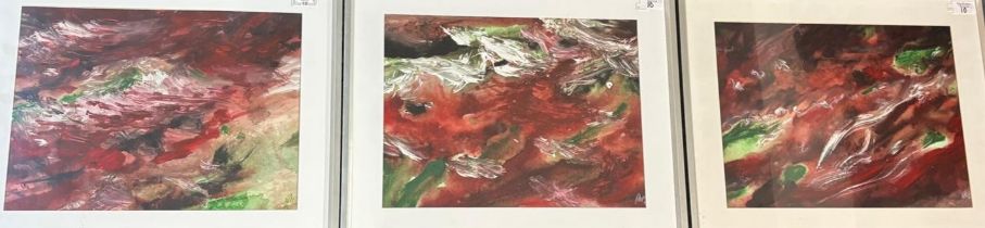 Royston Hopson (Welsh 1927-2003), abstract landscapes with swirling clouds, a set of three,