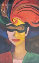 Raul Speek (Cuban, with Pembrokeshire Gallery , Solva), masked woman with feather headdress,