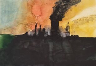 Peter Williams (20th century Welsh), 'An impression of Port Talbot', signed. Watercolours. 26x35cm